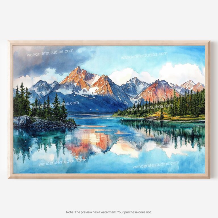 01 - Lake Clark National Park Watercolor - Horizontal Art - Digital Download - Main.jpg