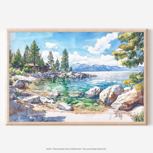 01 - Lake Tahoe Watercolor - Horizontal Art - Digital Download - Main.jpg