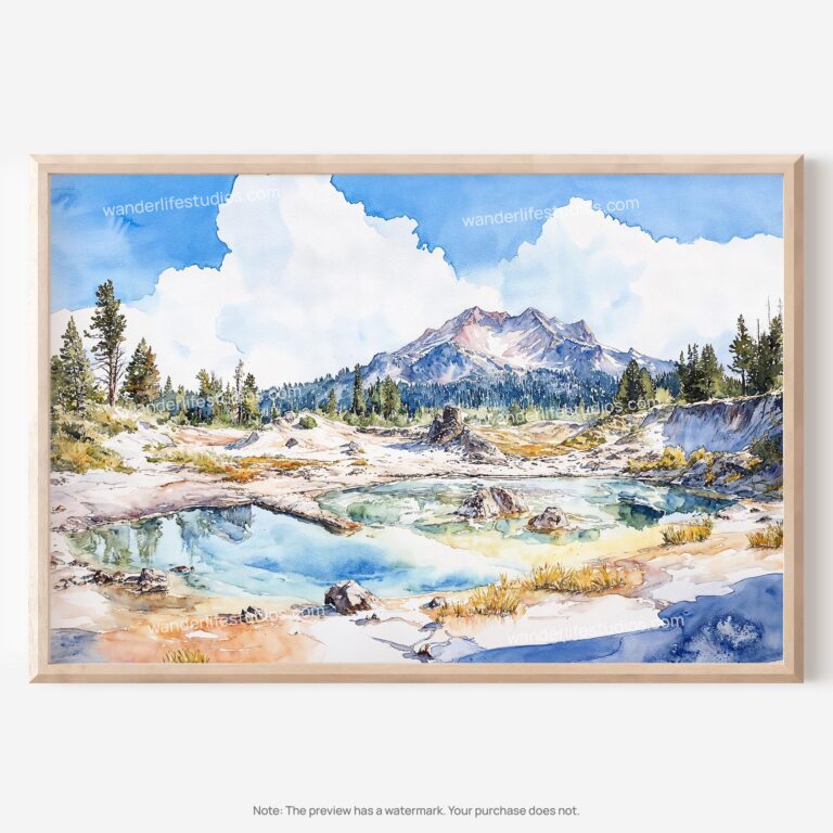 01 - Lassen Volcanic National Park Watercolor - Horizontal Art - Digital Download - Main.jpg