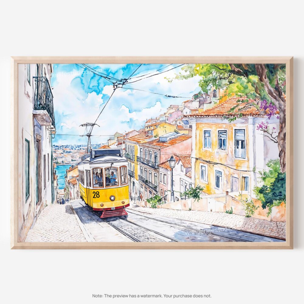 01 - Lisbon Watercolor Art - Horizontal Art - Digital Download - Main.jpg