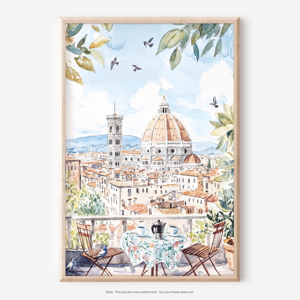 01 - Morning Coffee in Florence Watercolor Art - Digital Download - Main.jpg