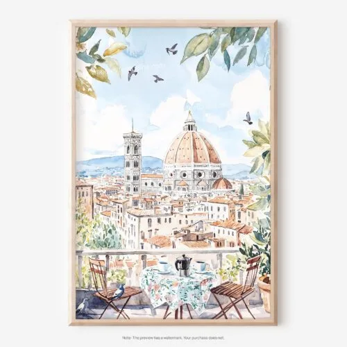 01 - Morning Coffee in Florence Watercolor Art - Digital Download - Main.jpg