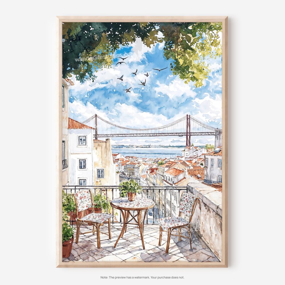 01 - Morning Coffee in Lisbon Watercolor Art - Digital Download - Main.jpg