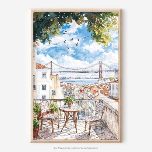 01 - Morning Coffee in Lisbon Watercolor Art - Digital Download - Main.jpg
