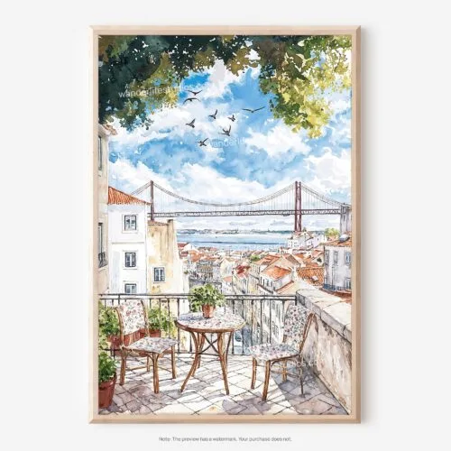 01 - Morning Coffee in Lisbon Watercolor Art - Digital Download - Main.jpg