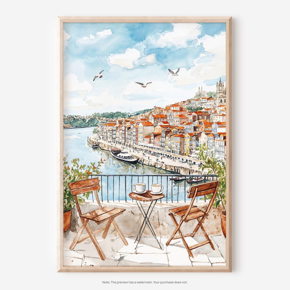 01 - Morning Coffee in Porto Watercolor Art - Digital Download - Main.jpg