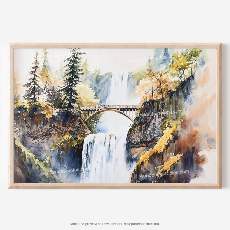 01 - Multnomah Falls Watercolor - Horizontal Art - Digital Download - Main.jpg