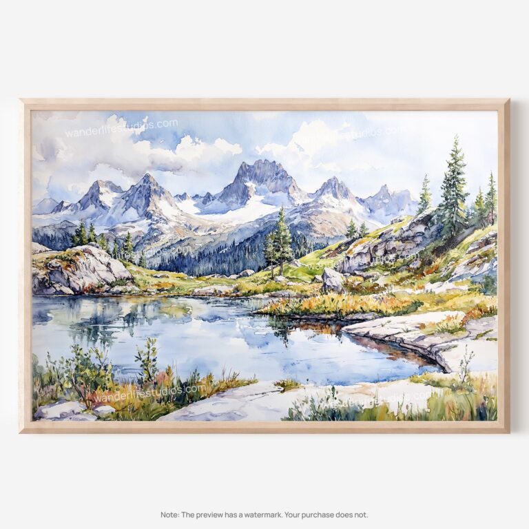 01 - North Cascades National Park Watercolor - Horizontal Art - Digital Download - Main.jpg