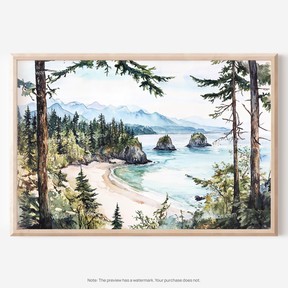 01 - Olympic National Park Watercolor - Horizontal Art - Digital Download - Main.jpg