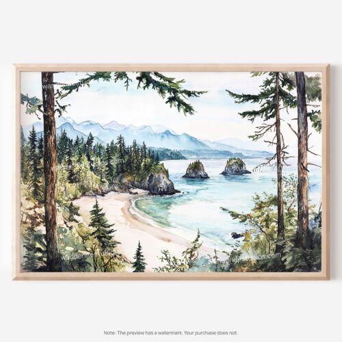 01 - Olympic National Park Watercolor - Horizontal Art - Digital Download - Main.jpg