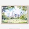01 - Picnic in Central Park New York Watercolor Art - Horizontal Art - Digital Download - Main.jpg