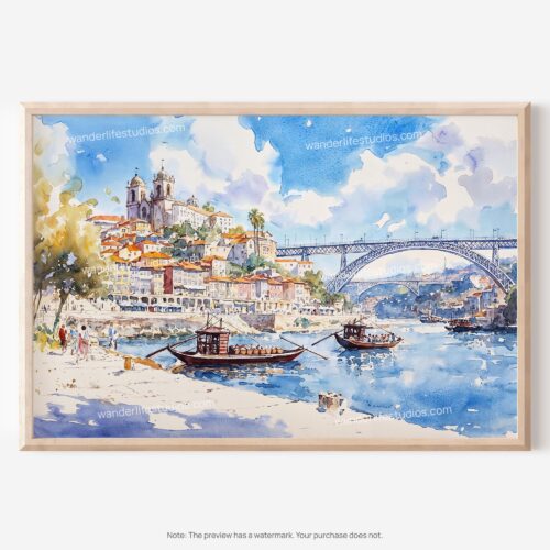 01 - Porto Portugal Watercolor Art - Horizontal Art - Digital Download - Main.jpg