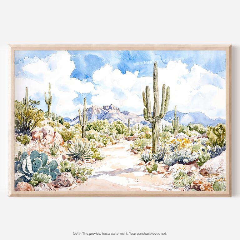 01 - Saguaro National Park Watercolor - Horizontal Art - Digital Download - Main.jpg