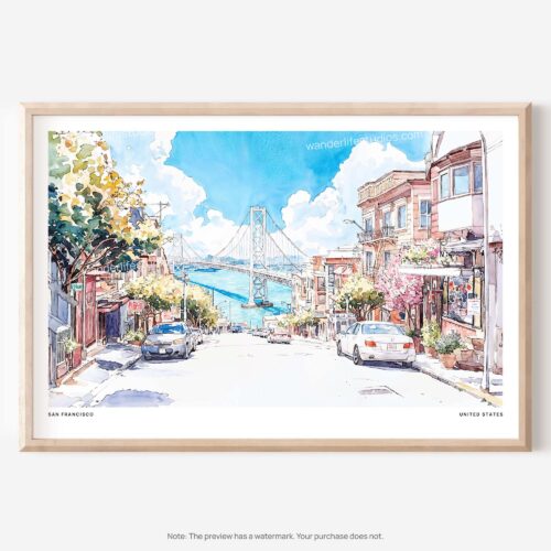 01 - San Francisco Lombard Street Watercolor Art - Horizontal Art - Digital Download - Main.jpg