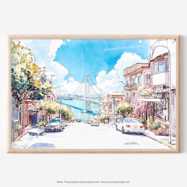 01 - San Francisco Lombard Street Watercolor Art - Horizontal Art - Digital Download - Main.jpg