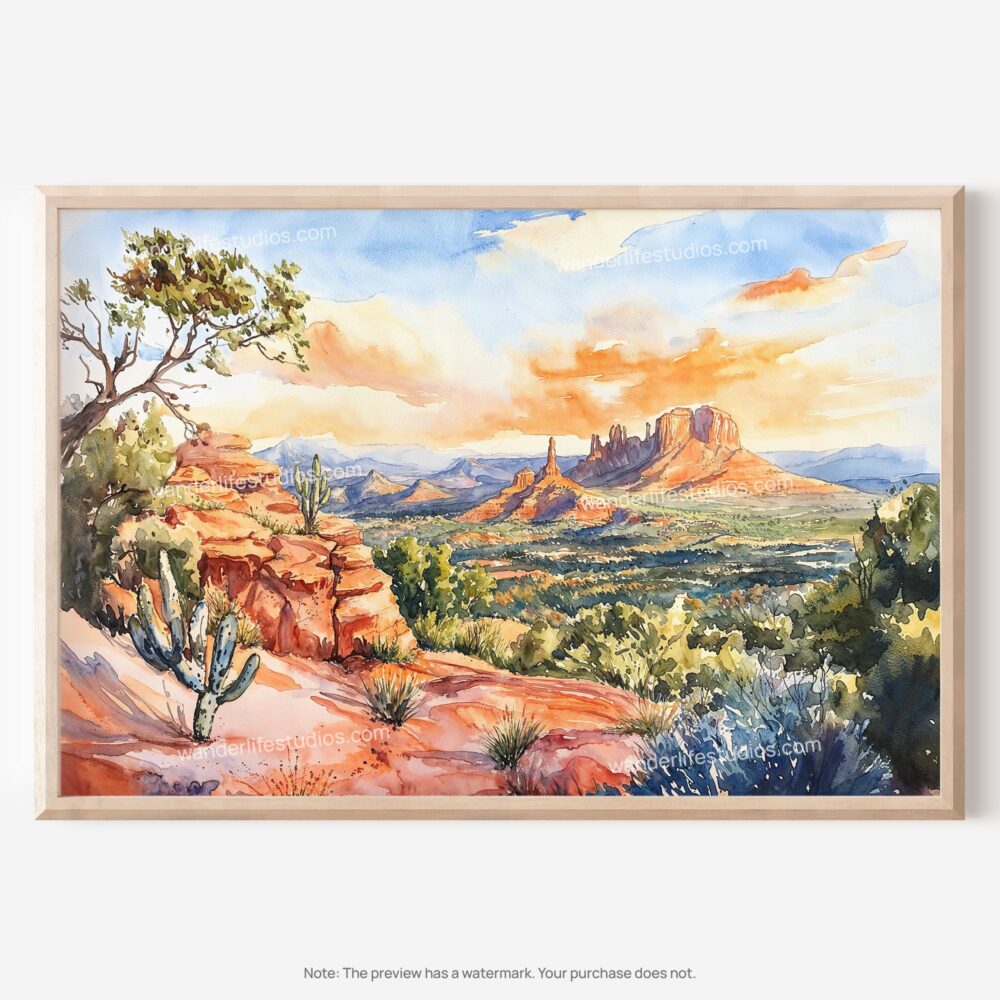 01 - Sedona AZ Watercolor - Horizontal Art - Digital Download - Main.jpg