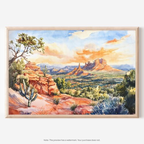 01 - Sedona AZ Watercolor - Horizontal Art - Digital Download - Main.jpg
