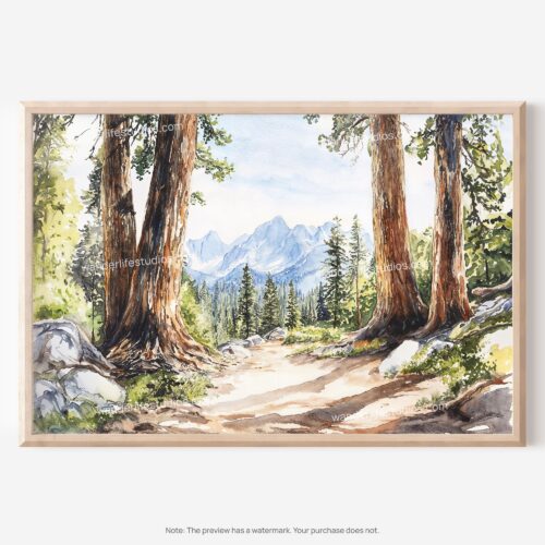 01 - Sequoia National Park Watercolor - Horizontal Art - Digital Download - Main.jpg