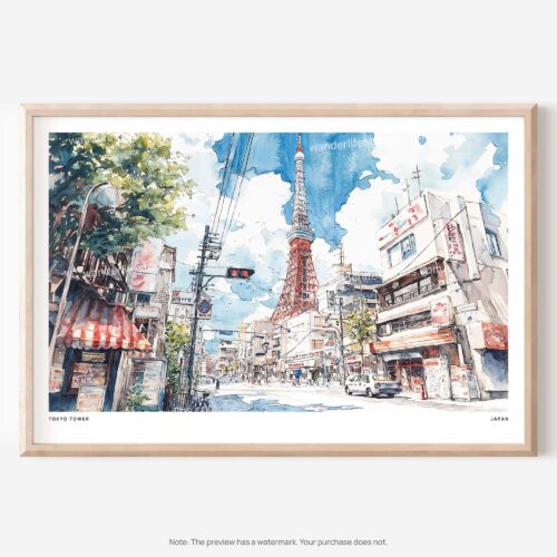 01 - Tokyo Tower Watercolor Art - Horizontal Art - Digital Download - Main.jpg