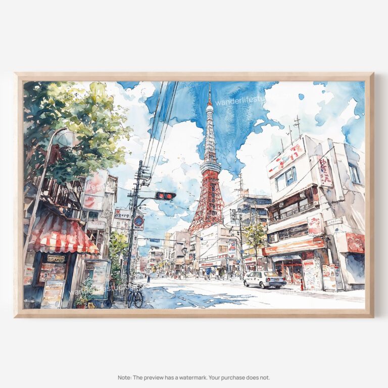 01 - Tokyo Tower Watercolor Art - Horizontal Art - Digital Download - Main.jpg
