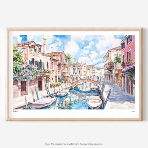 01 - Venice Italy Canals Watercolor Art - Horizontal Art - Digital Download - Main.jpg