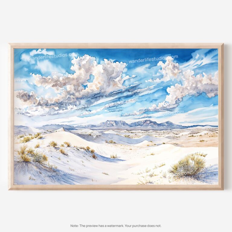 01 - White Sands National Park Watercolor - Horizontal Art - Digital Download - Main.jpg