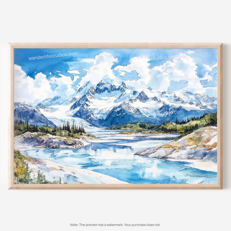 01 - Wrangell–St. Elias National Park Watercolor - Horizontal Art - Digital Download - Main.jpg