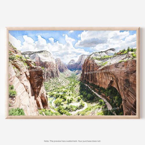 01 - Zion National Park Watercolor - Horizontal Art - Digital Download - Main.jpg