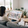 02 - A Woman Holding A Framed A Morning in Amsterdam Watercolor Art - Horizontal Art Print.jpg