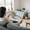 02 - A Woman Holding A Framed Acadia National Park Watercolor - Horizontal Art Print.jpg