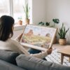 02 - A Woman Holding A Framed Arizona Desert Watercolor - Horizontal Art Print.jpg
