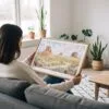 02 - A Woman Holding A Framed Arizona Desert Watercolor - Horizontal Art Print.jpg