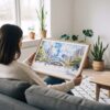 02 - A Woman Holding A Framed Chicago Cloud Gate Watercolor Art - Horizontal Art Print.jpg