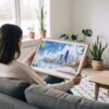 02 - A Woman Holding A Framed Chicago Skyline Watercolor Art - Horizontal Art Print.jpg