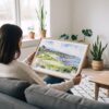 02 - A Woman Holding A Framed Golf at Pebble Beach Watercolor - Horizontal Art Print.jpg