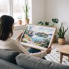 02 - A Woman Holding A Framed Isle Royale National Park Watercolor - Horizontal Art Print.jpg