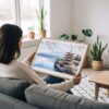 02 - A Woman Holding A Framed Japan Mount Fuji Watercolor Art - Horizontal Art Print - Horizontal.jpg