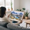 02 - A Woman Holding A Framed Kings Canyon National Park Watercolor - Horizontal Art Print.jpg