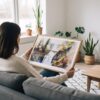 02 - A Woman Holding A Framed Multnomah Falls Watercolor - Horizontal Art Print.jpg