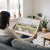 02 - A Woman Holding A Framed Napa Valley Watercolor - Horizontal Art Print.jpg