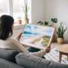 02 - A Woman Holding A Framed Outer Banks NC Watercolor - Horizontal Art Print.jpg