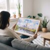 02 - A Woman Holding A Framed Paris Eiffel Tower Watercolor Art - Horizontal Art Print - Horizontal.jpg
