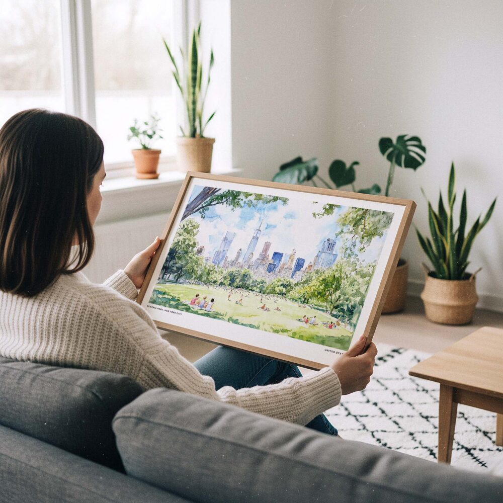 02 - A Woman Holding A Framed Picnic in Central Park New York Watercolor Art - Horizontal Art Print - Horizontal.jpg 02 - A Woman Holding A Framed Picnic in Central Park New York Watercolor Art - Horizontal Art Print - Horizontal.jpg