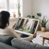 02 - A Woman Holding A Framed Redwood National Park Watercolor - Horizontal Art Print.jpg
