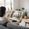 02 - A Woman Holding A Framed Sequoia National Park Watercolor - Horizontal Art Print.jpg