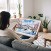02 - A Woman Holding A Framed Venice Italy Rialto Bridge Watercolor Art - Horizontal Art Print.jpg