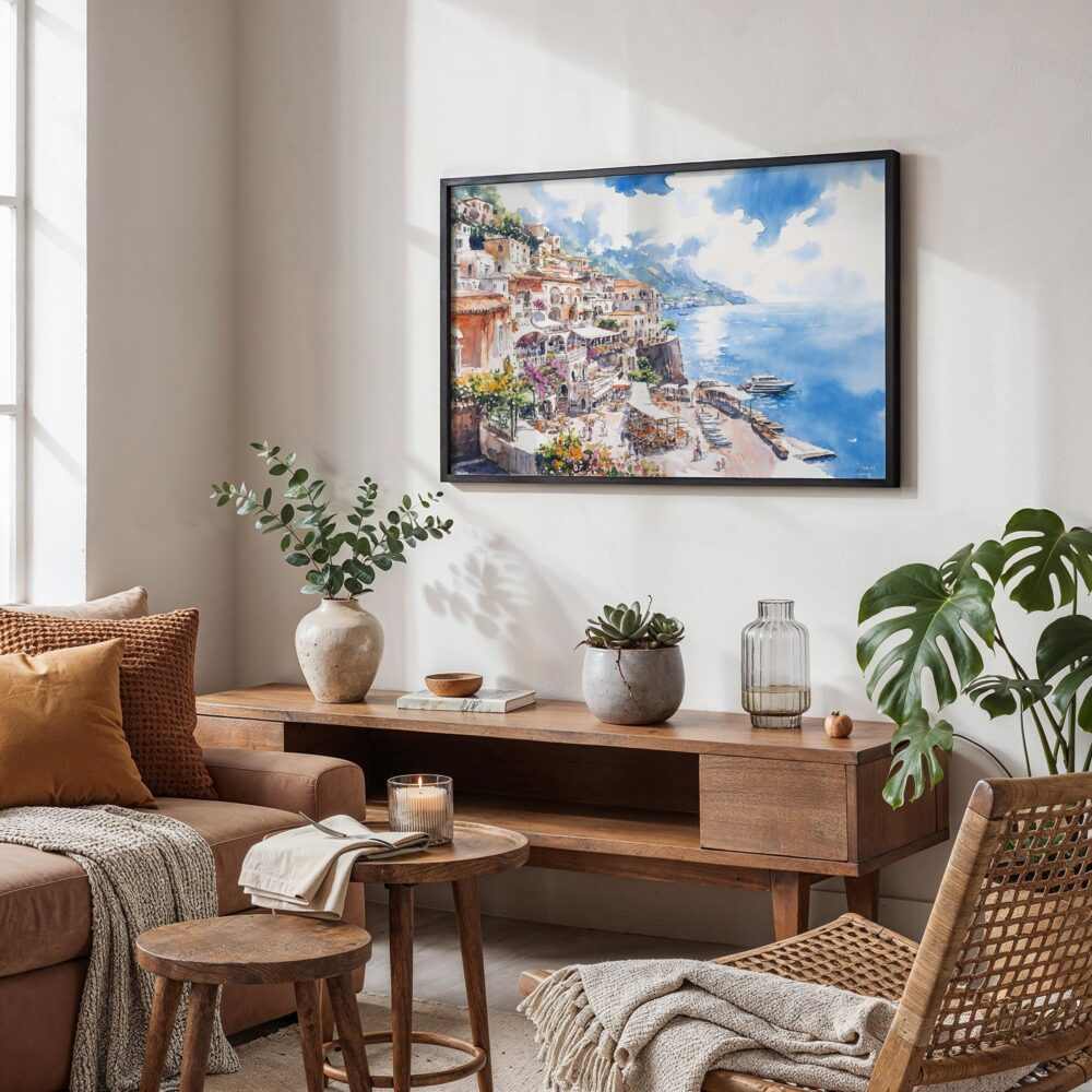 02 - Amalfi Coast Watercolor Art - Horizontal Art - Digital Download - Boho Living Room.jpg 02 - Amalfi Coast Watercolor Art - Horizontal Art - Digital Download - Boho Living Room.jpg