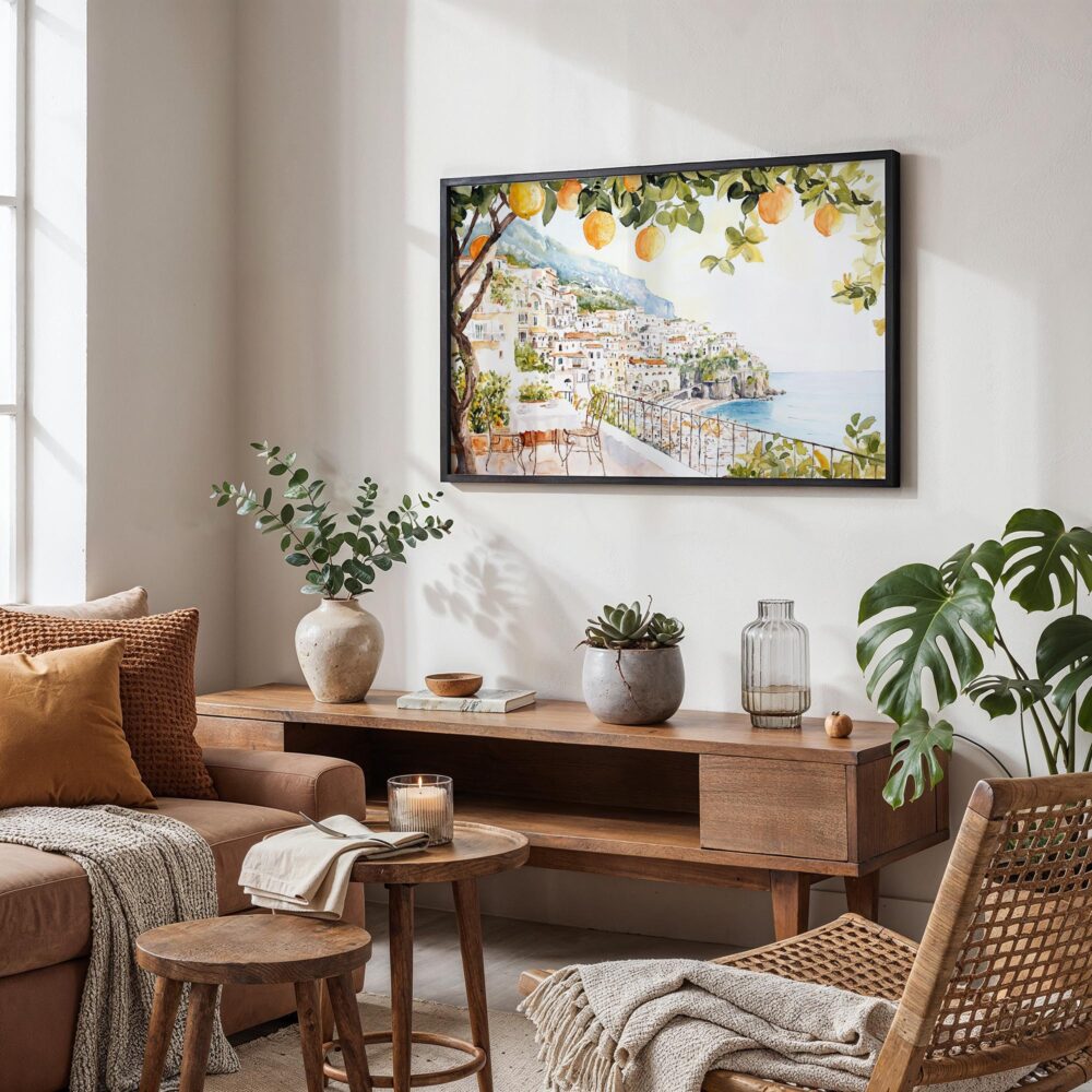 02 - Amalfi Coast with Lemon Trees Watercolor Art - Horizontal Art - Digital Download - Boho Living Room.jpg 02 - Amalfi Coast with Lemon Trees Watercolor Art - Horizontal Art - Digital Download - Boho Living Room.jpg