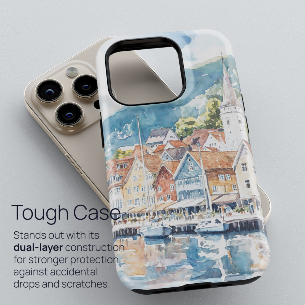 02 - Bergen Norway Watercolor Art Phone Case - Tough Case.jpg 02 - Bergen Norway Watercolor Art Phone Case - Tough Case.jpg