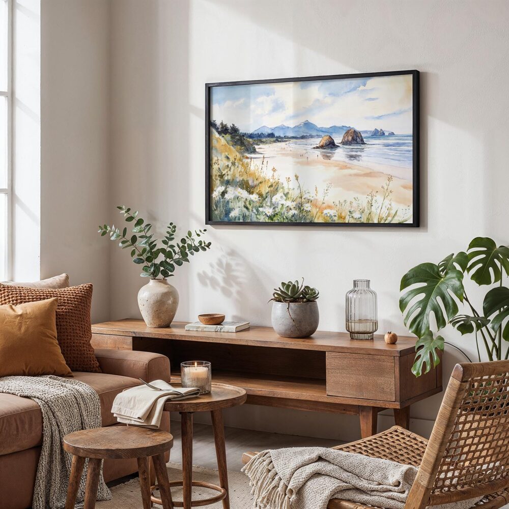 02 - Cannon Beach Watercolor - Horizontal Art - Digital Download - Boho Living Room.jpg 02 - Cannon Beach Watercolor - Horizontal Art - Digital Download - Boho Living Room.jpg